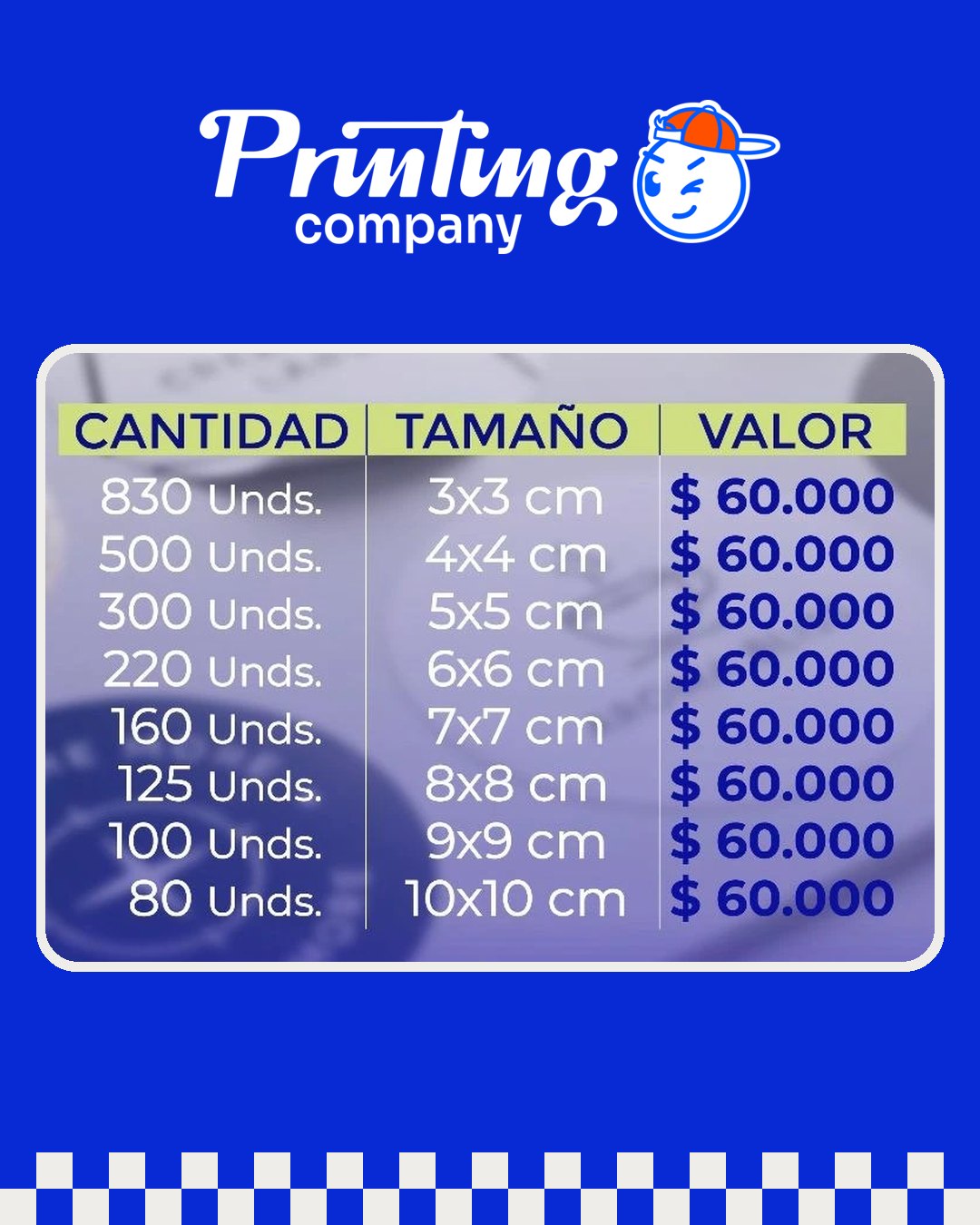 Pliego completo 60.000: 830 unidades 3x3, 500 de 4x4, 300 de 5x5, 220 de 6x6, 160 de 7x7, 125 de 8x8, 100 de 9x9 y 80 de 10x10